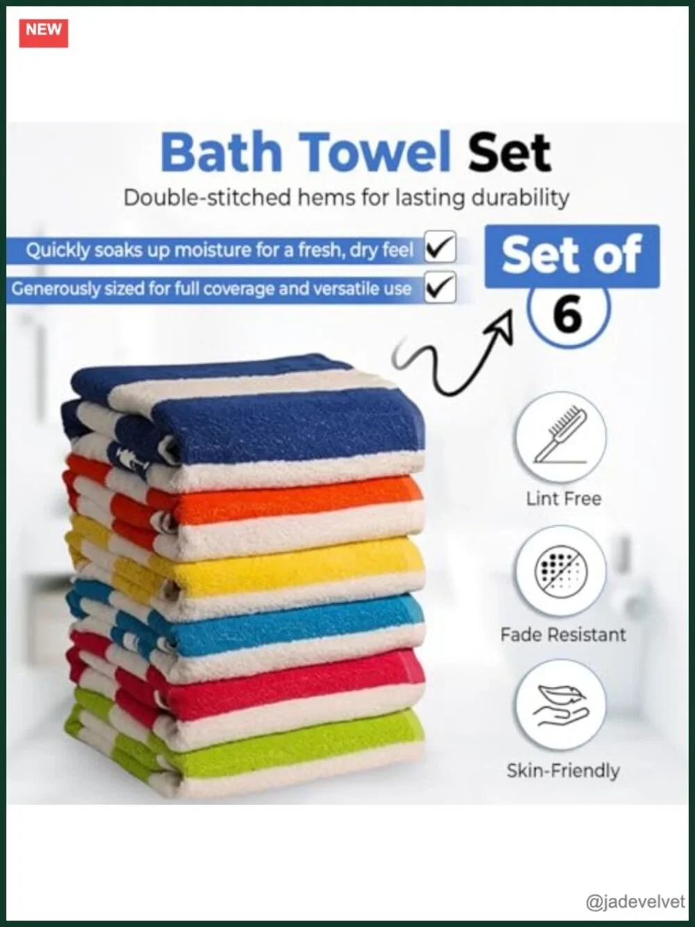 100% Cotton Beach Towels, Large Pool Towels, Highly Absorbent, Quick Dry, Pack